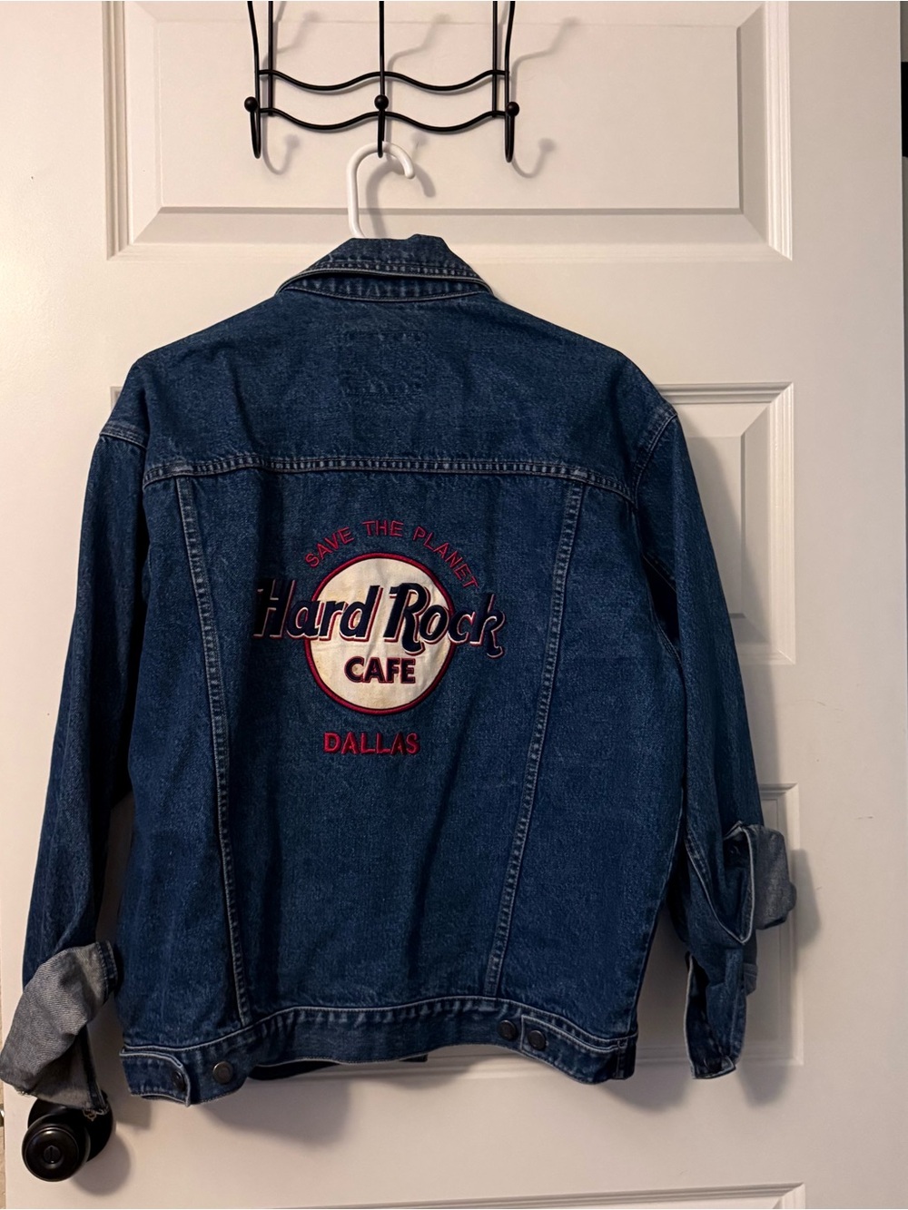 Hard Rock Cafe Dallas Dark Blue Embroidered Denim Jacket